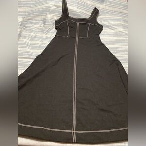 Loft black dress with white stitching.